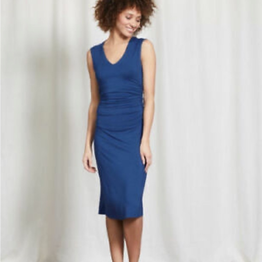Boden Cosima Ruched Sleeveless Jersey Midi Dress in‎ Blue Size 2R